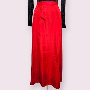 RAVE CITY Cherry Red Satin Rayon Maxi Skirt Size S A-Line Y2K Long Statement